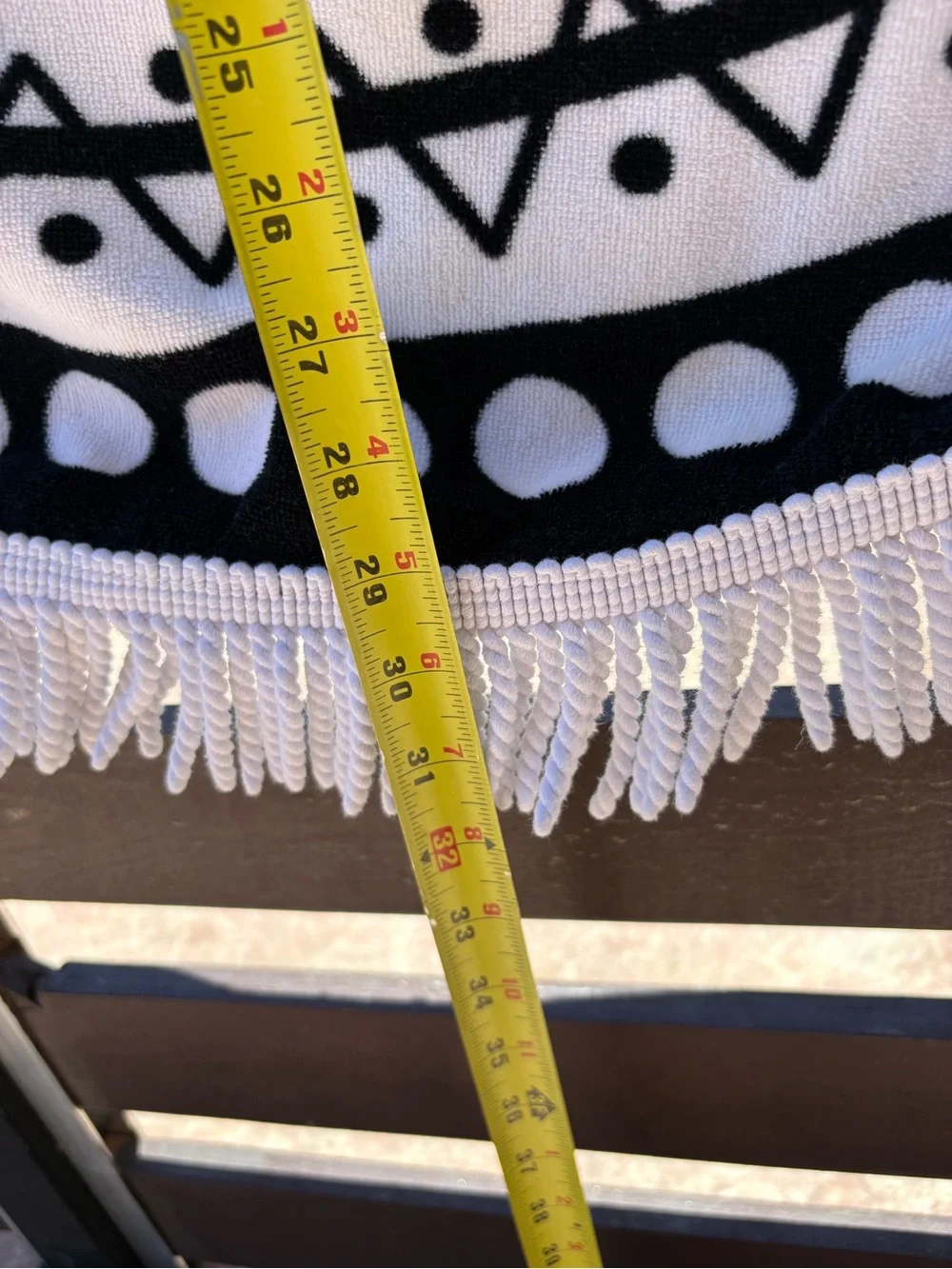 LOFT Black and White Round Beach Towel with Fringe Trim